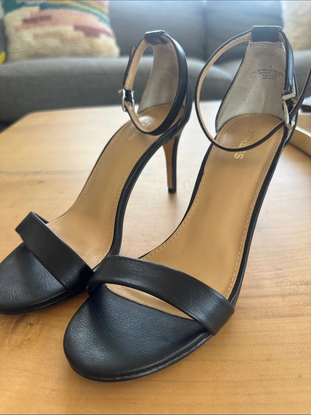 Express Black Open-Toe Ankle-Strap Heels Size 7 Dressy Strappy Sandal Heels